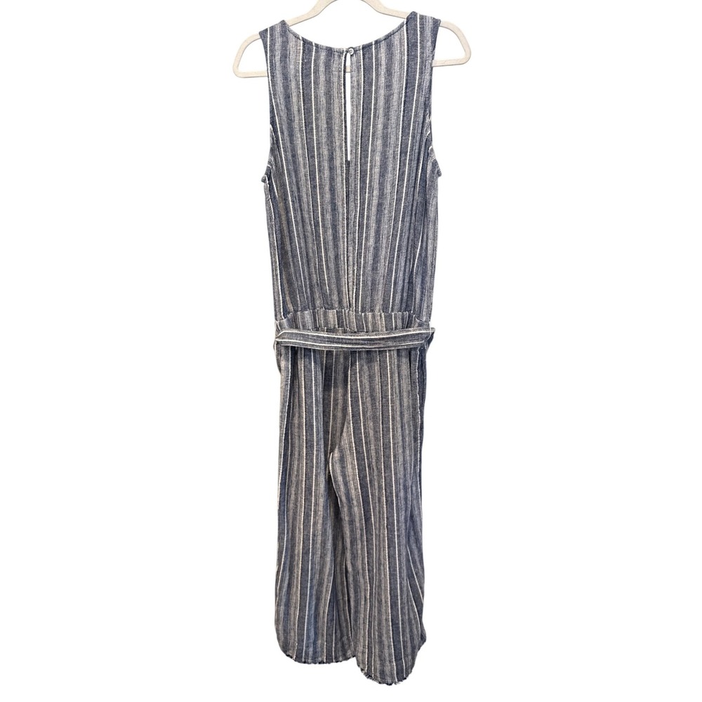 Cloth & Stone Striped Linen Blend Wide Leg Jumpsuit Belted Cropped Open Back L - Picture 4 of 11